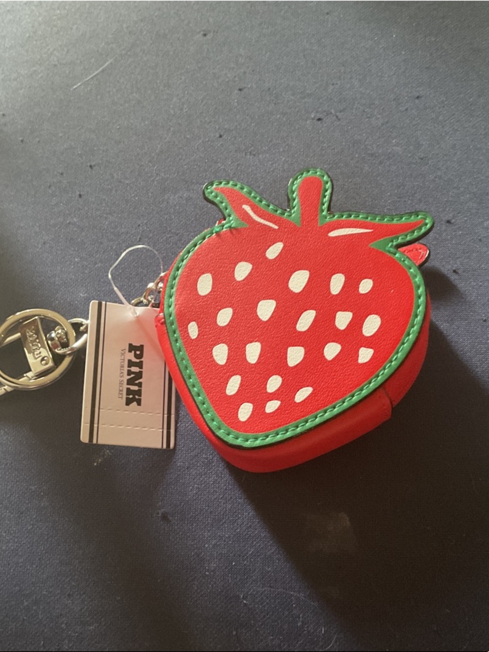 Victoria's Secret PINK Red & Green Strawberry Coin Pouch Keychain - Picture 2 of 4